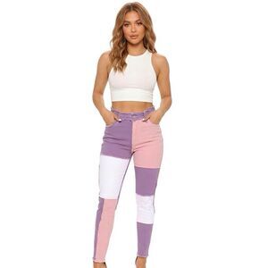 Fashion Nova Jeans Stuck in a Dream Patchwork Skinny High Rise Frayed Sz 7 NWT